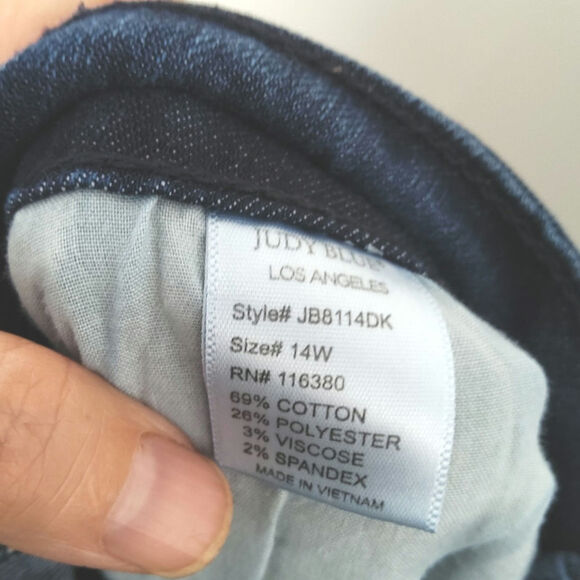 Judy Blue Los Angeles med/dark wash straight distressed edges womens 14 normcore - Picture 6 of 8